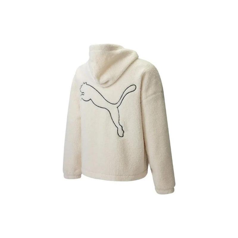 Puma FW22 Veste à capuche zippée en fausse peau lainée avec imprimé logo au dos Vestes unisexes Blanc 539568-93