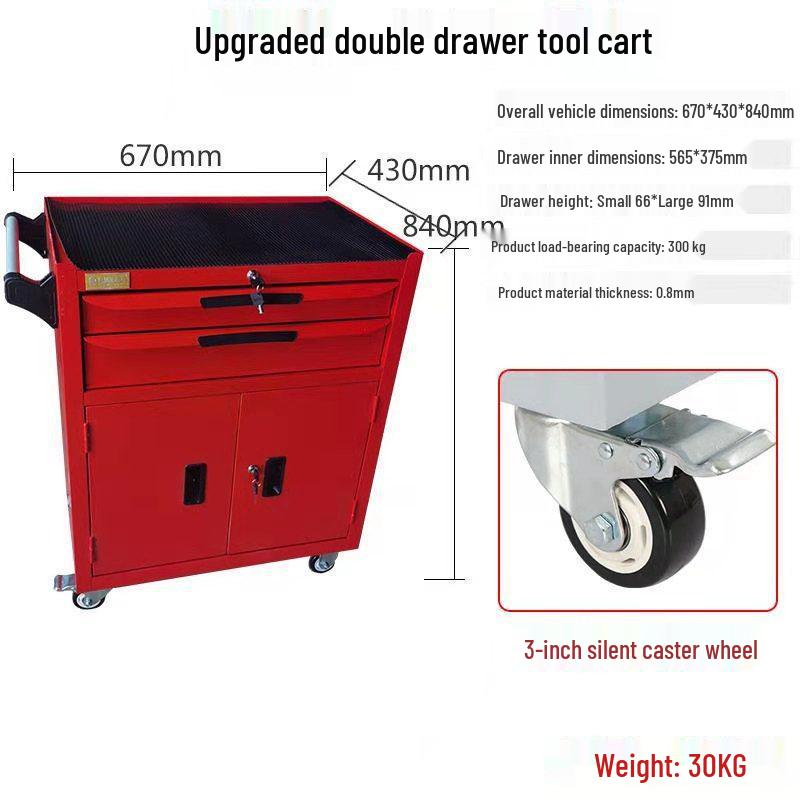 Movable Three-Layer Hand Cart: Multi-functional Auto Repair & Household Tool Box with Cabinet Door