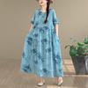 Short Sleeve Plus Size Cotton Vintage Floral New In Dresses for Women Casual Loose Long Summer Dress