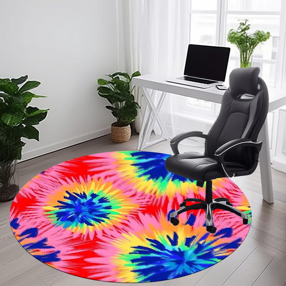 1pc Tie-Dye Pattern Office Round Area Rug, Indoor Mat Suitable ForOffice, Under Office Chairs Bedroom Living Room Home Decor, Room Deco 035