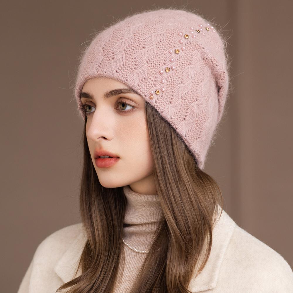 New Style Winter Women Hat Decorate Beanie Hat Rabbit Fur Blend Warm Winter Cap Y2K Female Casual Streetwear Knitted Hat