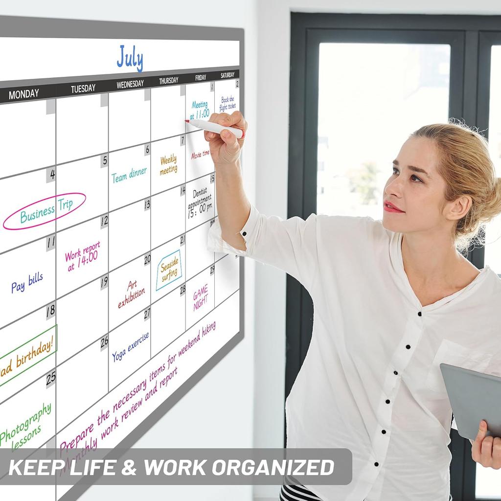 Large Dry Erase Calendar for Wall, Undated 1 Month Wall Calendar, 40" x 28" Erasable & Reble Laminated Calendar, 10 Round Stickers, Great Layout Wall