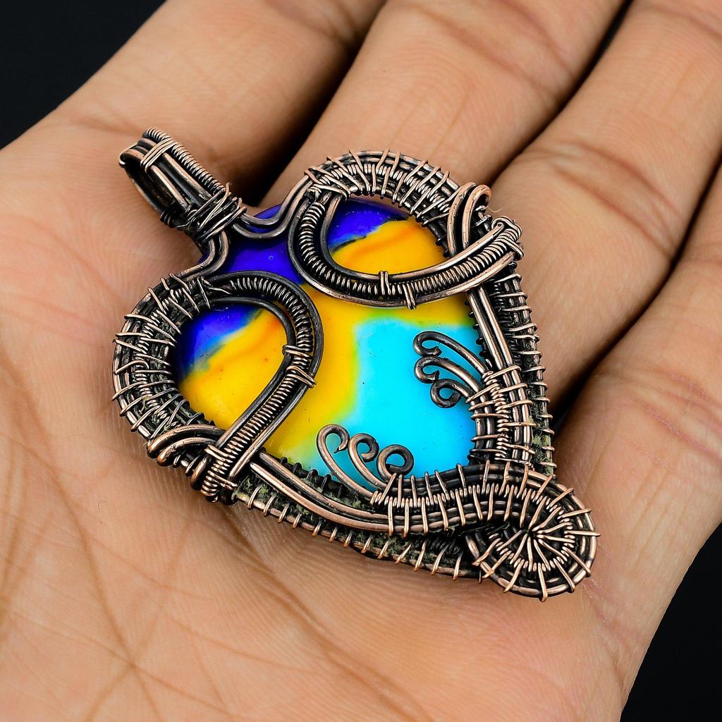 Multi Color Druzy Pendant, 999 Copper Wire Wrapped Gemstone Jewelry, Handmade Pendant, For Mother Day