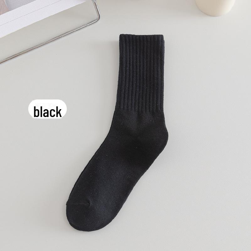 "Korean Style Women's Solid Color Cotton Crew Socks - Japanese Trendy Long Pile Design"