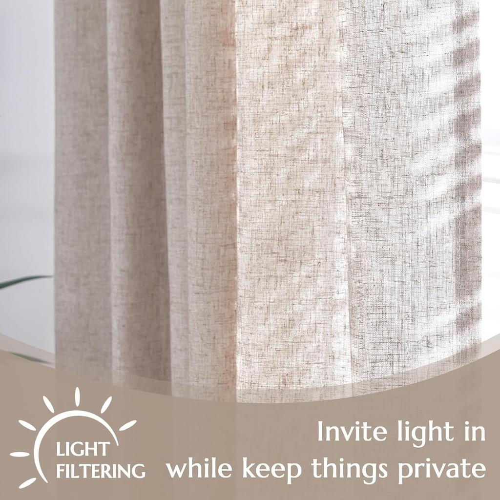 1 Confezione Tenda a Pattina in Lino per Finestre Cucina Soggiorno Tende Tasca per Asta Stile Rustico Country Bagno Trattamento per Finestre Piccole