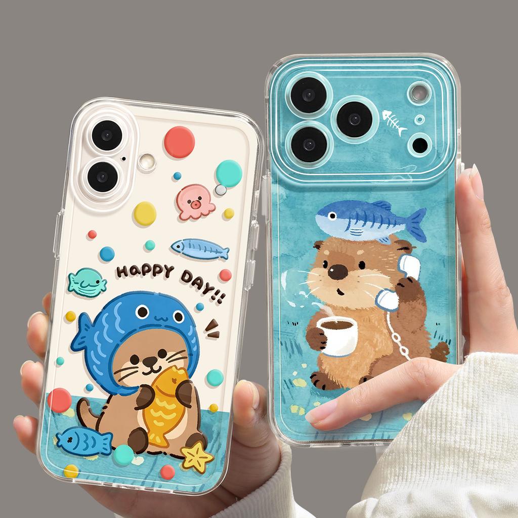 Creative cartoon iphone17pro mobile phone protective case new apple 17 transparent 16 cute otter 15 summer