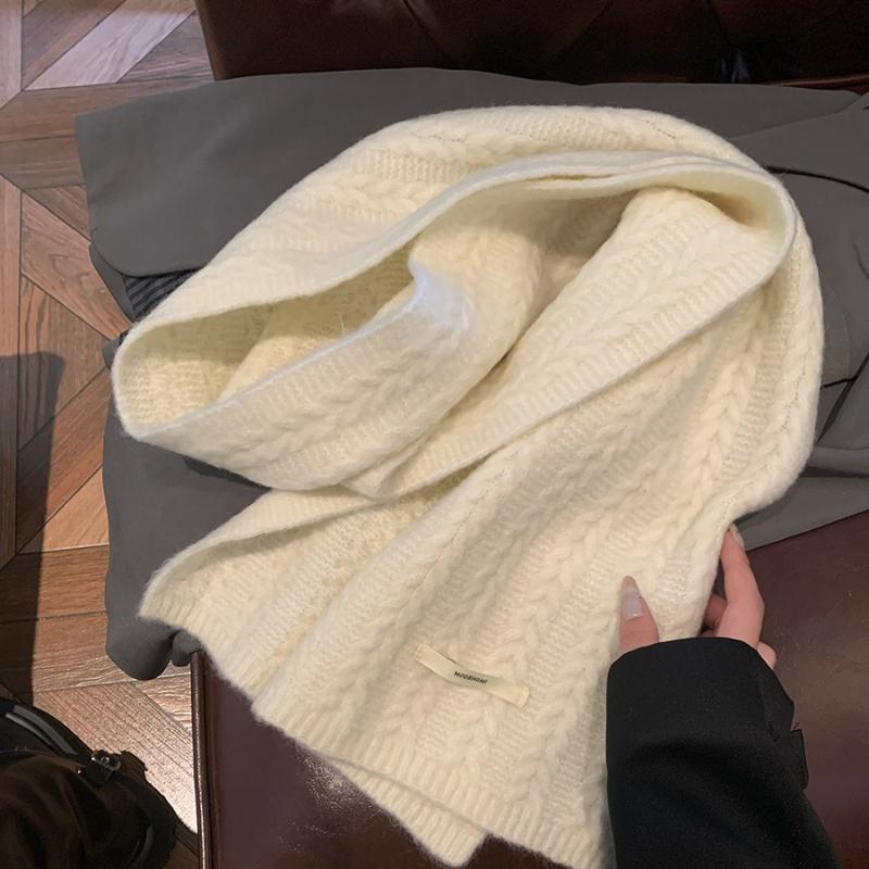 Wool Blend Knitted Soft Thickened Twisted Solid Color Scarf Women Autumn Winter Versatile Couple Neck Wrap