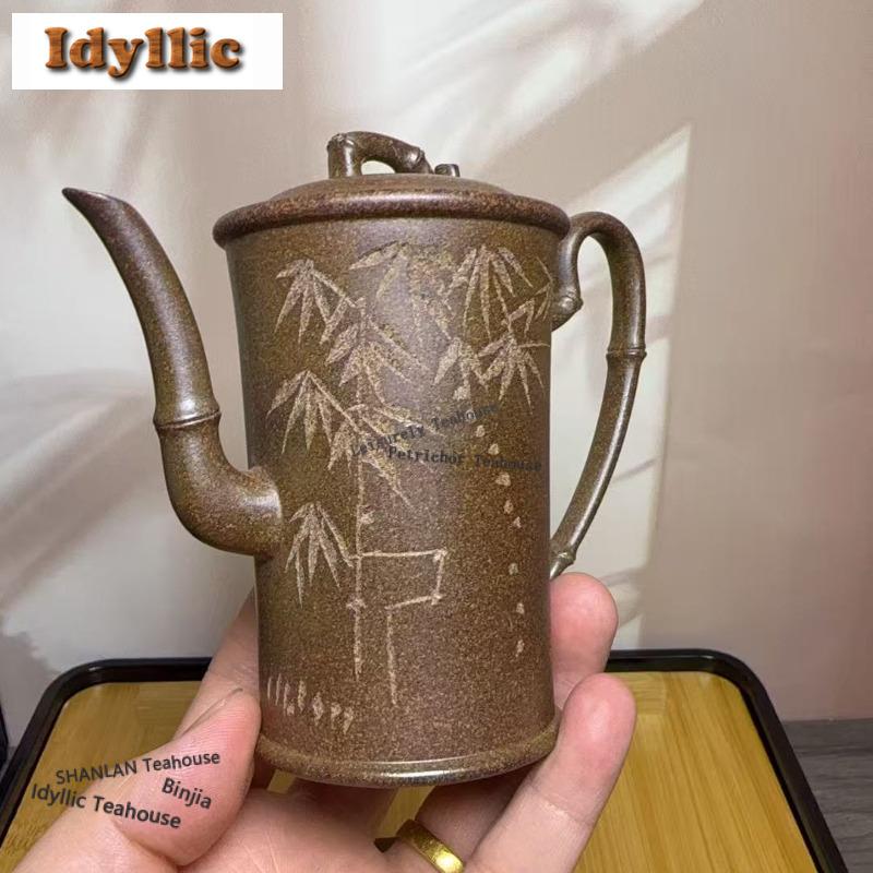 160ml Retro Yixing Purple Clay Teapots Handmade Bamboo Joint Pot Raw Ore Mud Kettle With Infuser Chinese Zisha Tea Set Craft