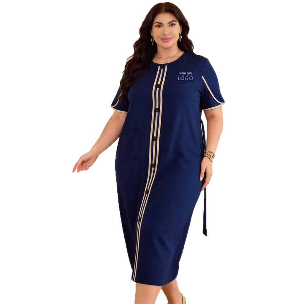 Plus Size Milk Silk Short Sleeve Long Nightgown Dress