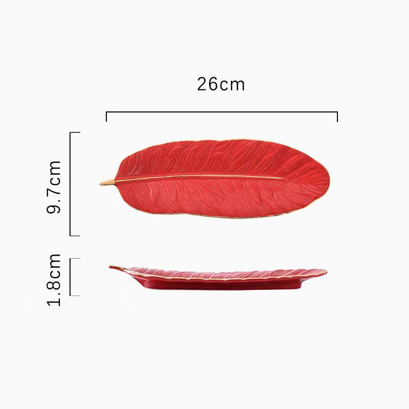 Nordische Keramik Vergoldete Schale Blatt Feder Form Obstkuchenplatte Schreibtisch Schmuck Kosmetik Organizer Wohnzimmer Tischdekoration