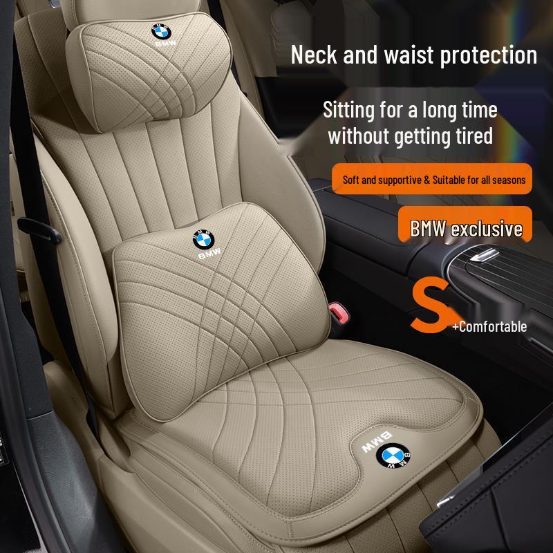 BMW Neck & Lumbar Support Pillow - Fits 1, 3, 5, 7 Series, X1, X3, X5, X6 - Car Interior Accessory