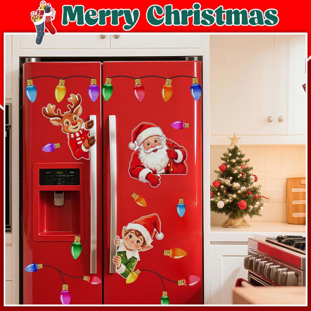 Christmas Reflective Light Bulb Magnetic Stickers - Festive Car and Refrigerator Set