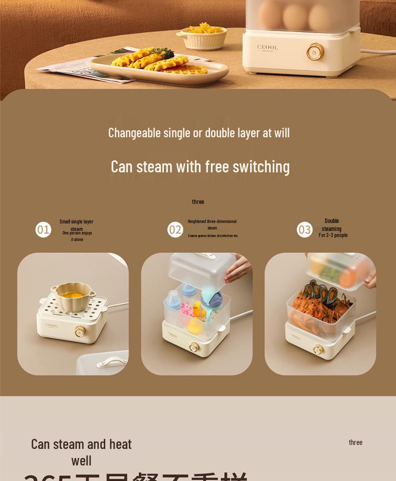 Multifunctional Double-Layer Steamer for Eggs & Custards - Anti-Dry Burning Electric Cooker for Dormitory & Home Use