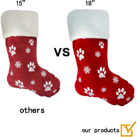 AnyDesign 2pcs Large Christmas Stockings 8.7 x 18.1inch Dog Paw Print Snowflake Pattern Hanging Stockings Red Green Christmas Decorations Gift Bag