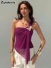 New Mesh Asymmetrical Cutout Vest Top for Women with Floral Decoration