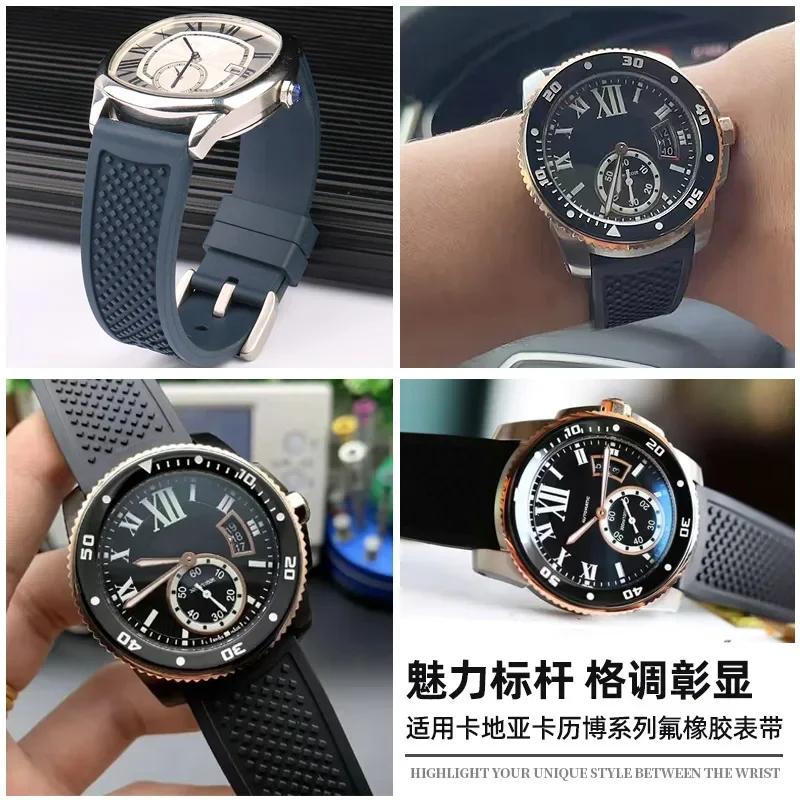 For Cartier Calibre London Tank Strap W7100056/WSCA0006W7100037/W7100041/7100015 Man Fluoro Rubber Silicone Watchband 23mm 24mm