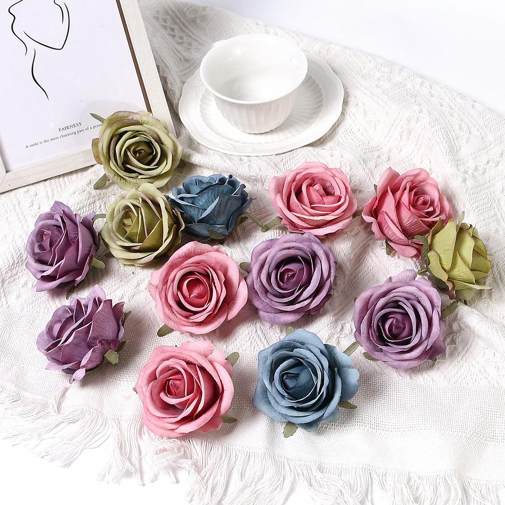 5/10Pcs Rose Artificial Flowers Head Silk Fake Flowers Wedding Decoration Home Decor DIY Bride Crafts Wreath Garland Accessories
