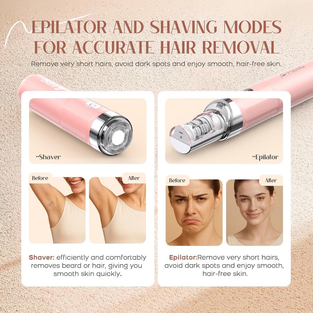 Epilator for Women, 2-in-1 Facial Hair Removal Epilator, Painless Designed Hair Remover with Built-in LED Light for Precision, Smooth Glide Hair