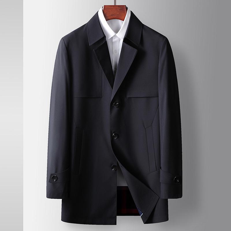 

Spring and Autumn Solid Color Lapel Top Middle-aged and Young Light Luxury Business Single-breasted Casual Trench Coat 190 темно-синього кольору
