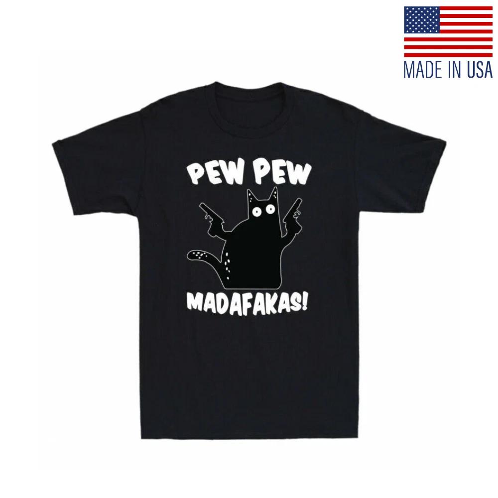 Black Cat PewPew Madafakas Funny Cat Graphic Men s Cotton Short Sleeve T-Shirt 2XL