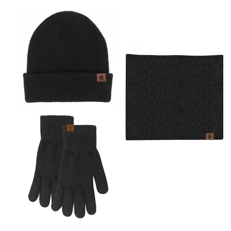 Winter Adult Women's Hats, Scarves, Gloves, Three-piece Set, Knitted Brushed Touch-screen Gloves, Outdoor Warm Suit