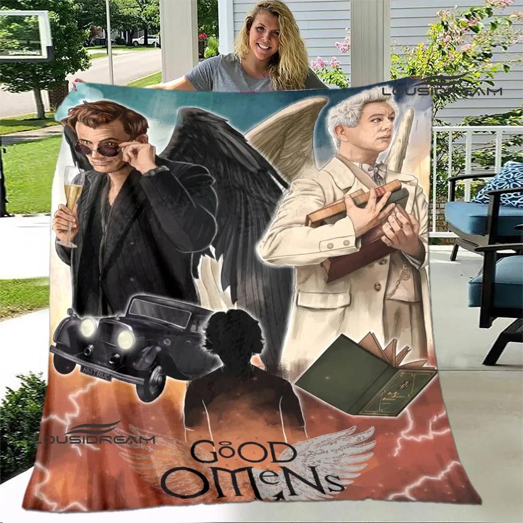 Good Omens Movie Printed Blanket Children Warm Blanket Flannel Soft Comfortable Blanket Home Travel Blanket Birthday Gift