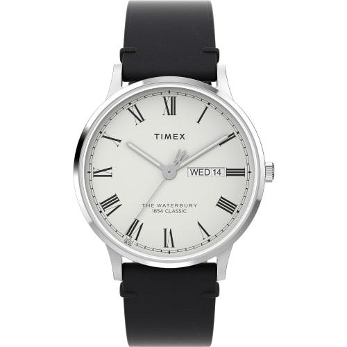 Timex Men's Waterbury Traditional, Black/White/Stainless Steel. One Size, 40mm Waterbury Classic Watch.