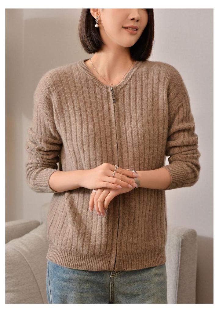 2025 Women's Thickened Wool Cardigan: Round Neck, Slimming, Warm Knit Sweater for Spring/Autumn
