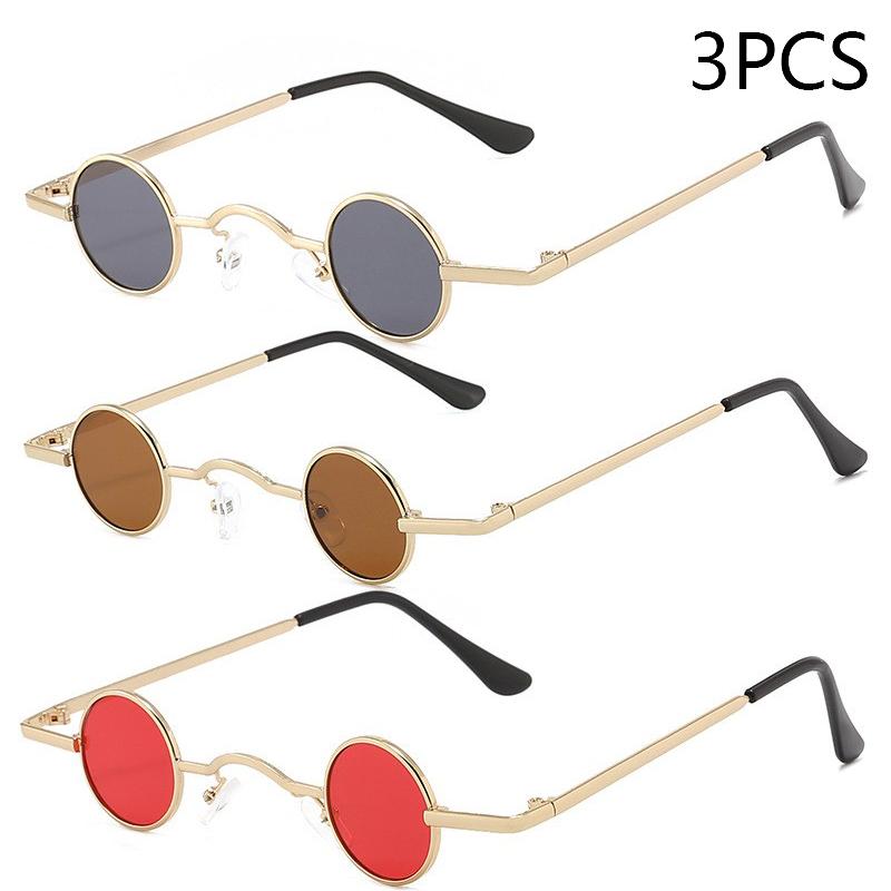 Vintage Rock Punk Sunglasses Small Round Metal Frame Black Lens Wide Bridge Unisex Driving Eyewear Classic Retro Style
