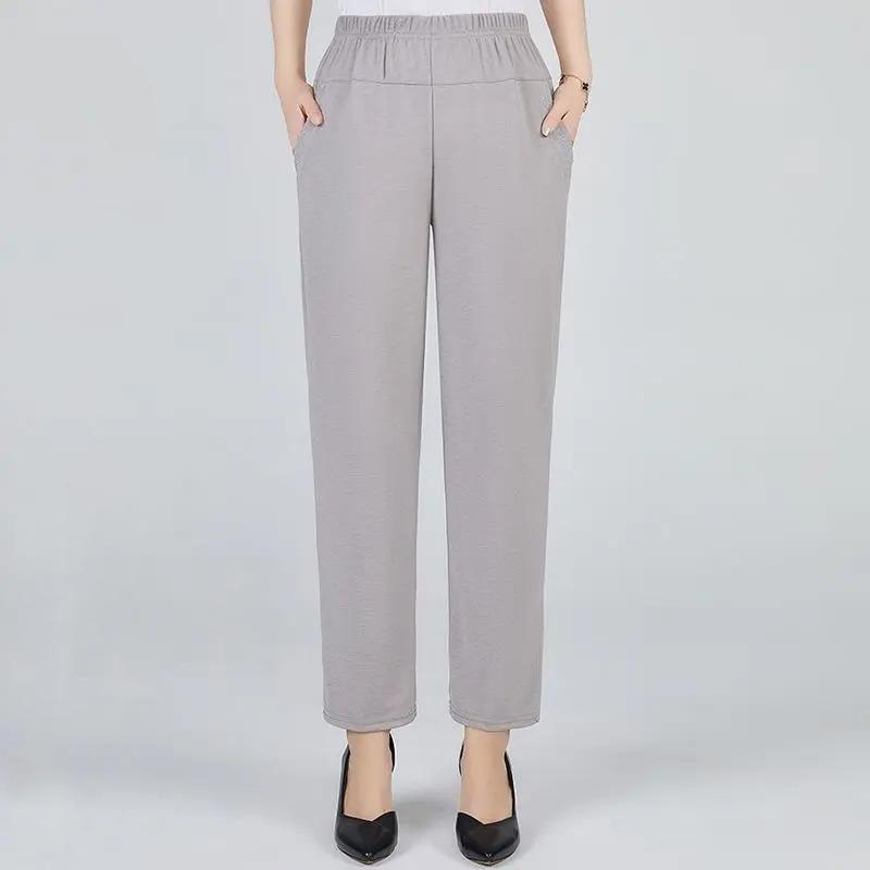 Fashiona Korean Commuting Cotton Hemp High Waist Casual Pants Women's Solid Diamond Pocket Breathable Loose Straight Trousers