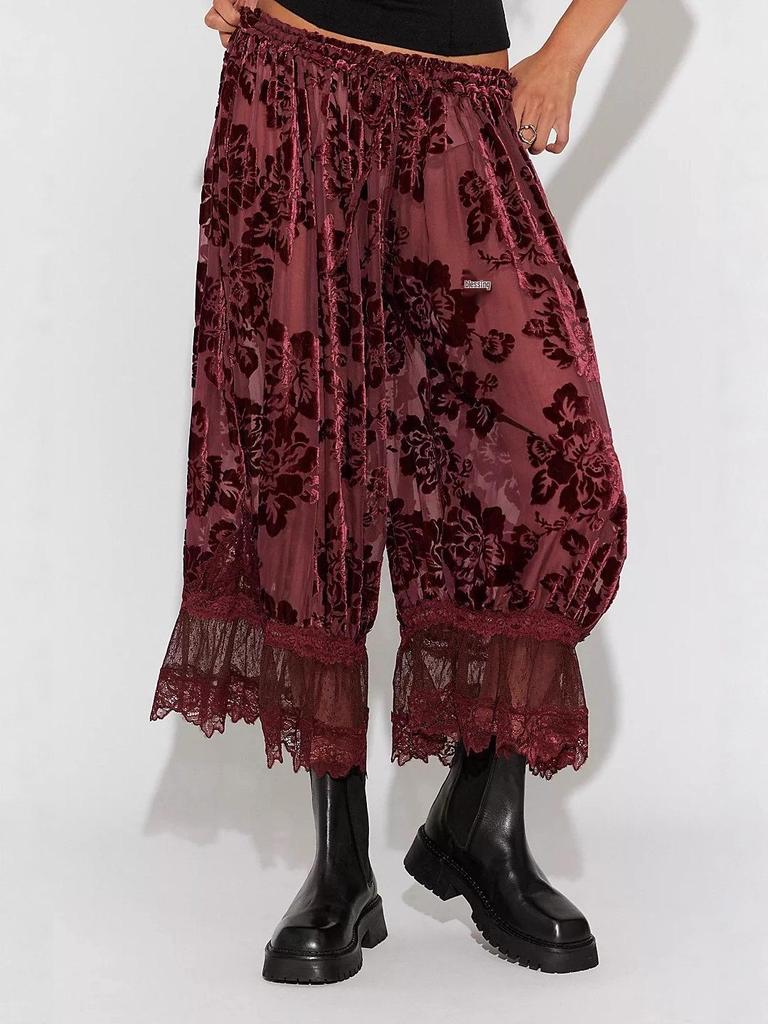Pantaloni a Lanterna da Donna 2026 Stile Europeo e Americano con Bordi in Pizzo a Vita Alta - Moda Casual Larga Corti.