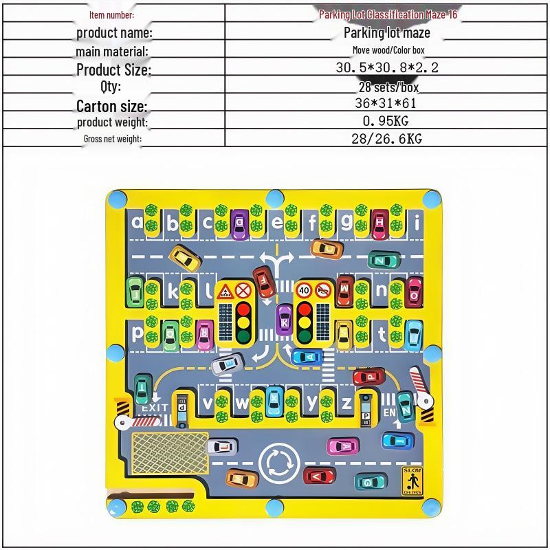 Magnetic Maze Car Parking and Alphabet Game for Spelling and Recognition
