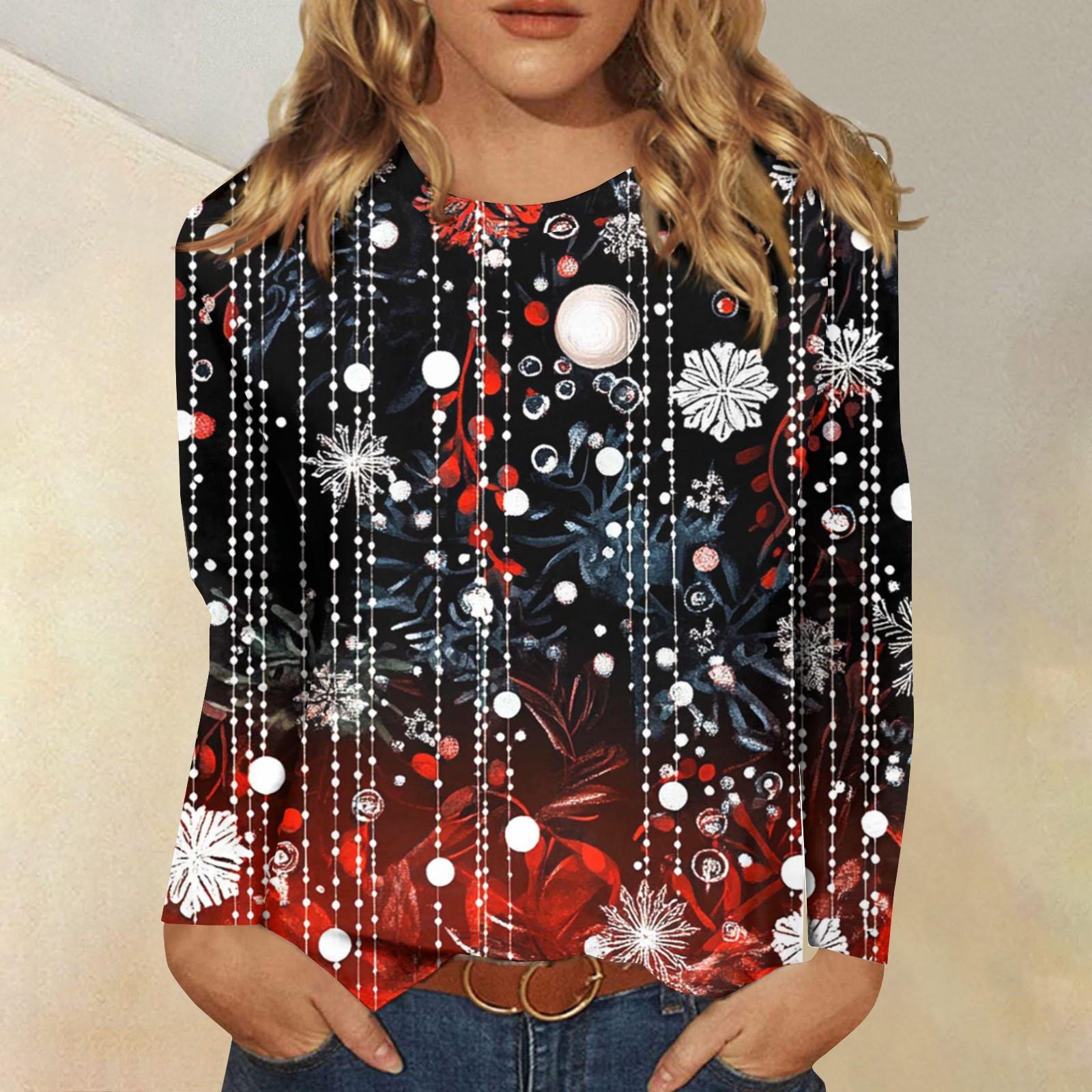 

Жіноча модна повсякденна футболка з різдвяним принтом і круглим вирізом з довгим рукавом L