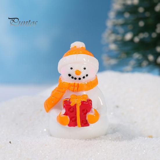 Healing Desktop Figurines 2Pcs Christmas Mini Snowman Figurines, Winter Tiny Resin Decoration, Xmas Micro Holiday Gift Box Fillers Landscape Ornament