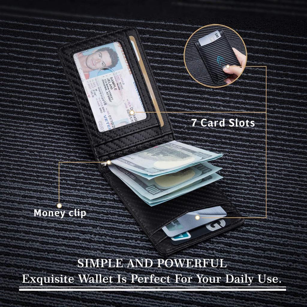 Carbon Fiber RFID Leather Wallet: Multi-Card Slot, Money Clip, Coin Purse, Anti-Theft, Men's Card Holder.