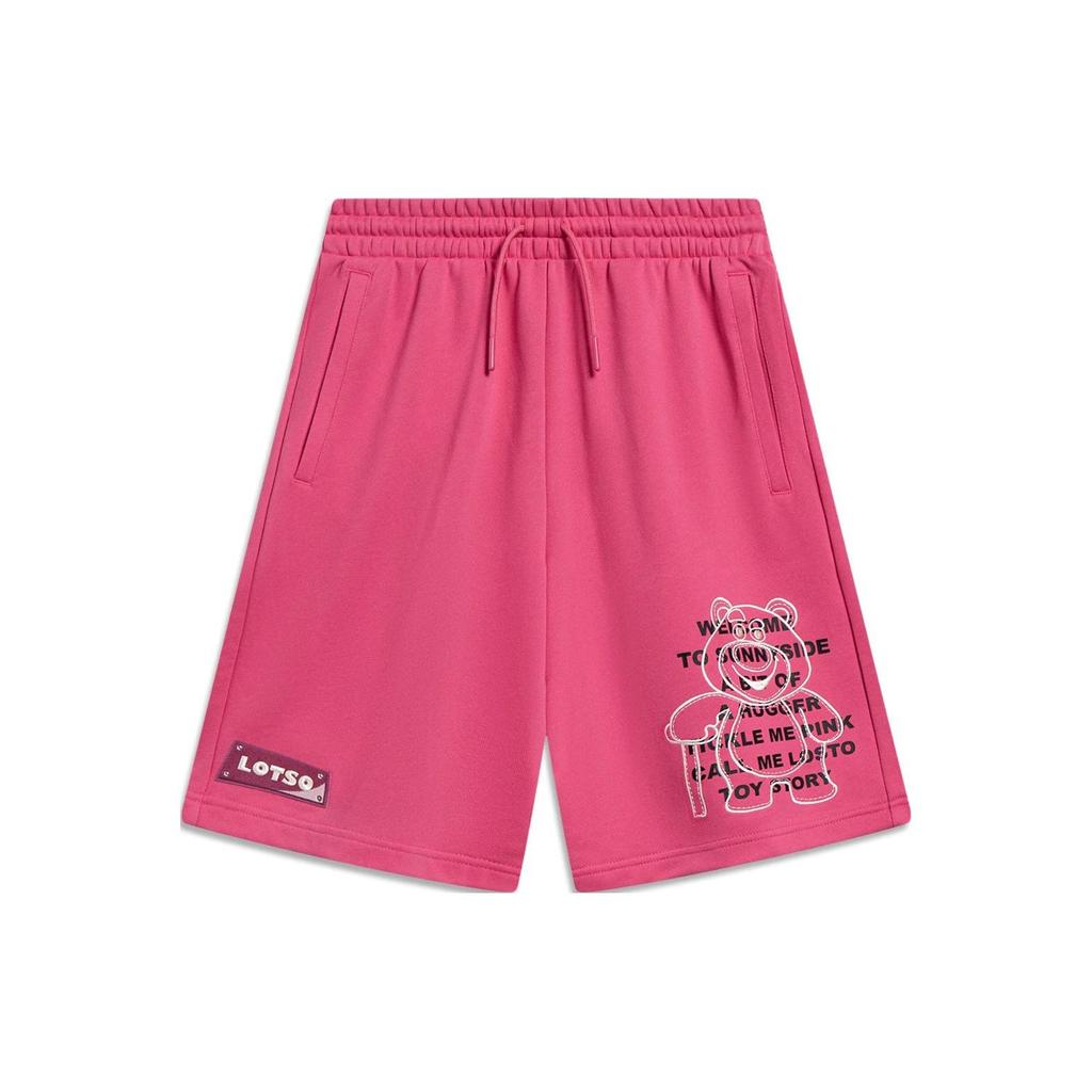 Li Ning X Disney Collaboration Series Anime Pattern Print Moisture-Wicking Loose Sports Shorts Women Shorts Raspberry-Red AKST646-3