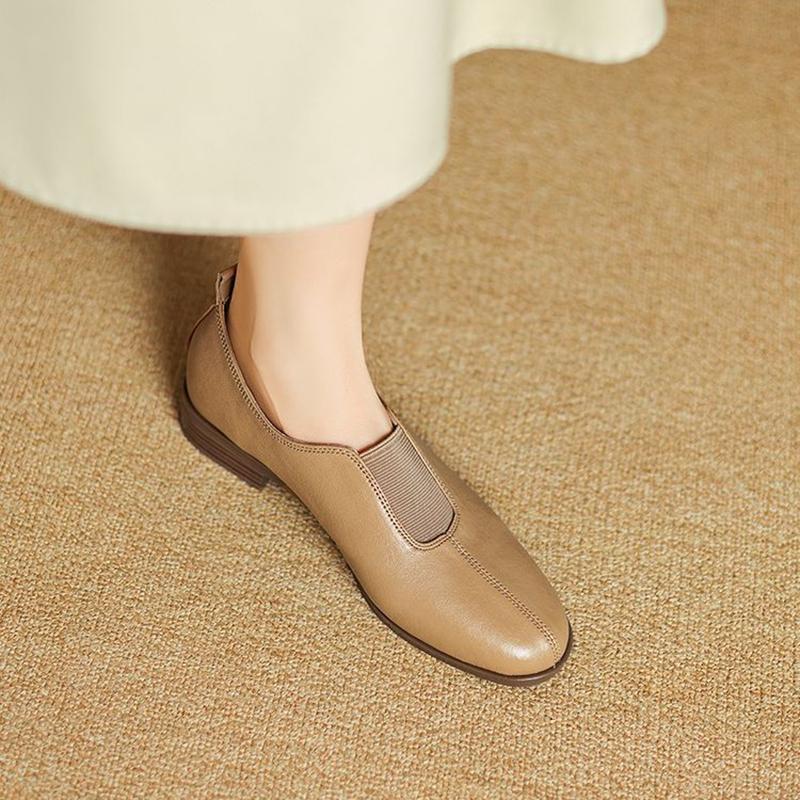 Fashion NEW Spring/Autumn Women Loafers Round Toe Chunky Heel Shoes Genuine Leather Shoes for Women Concise Splicing Slip-on Women Pumps