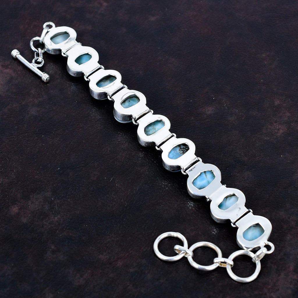 Larimar Bracelet Gemstone Bracelet Elegant Jewelry 925 Sterling Silver Bracelet Adjustable Chain Bracelet Handmade Bracelet Engagement Gifts