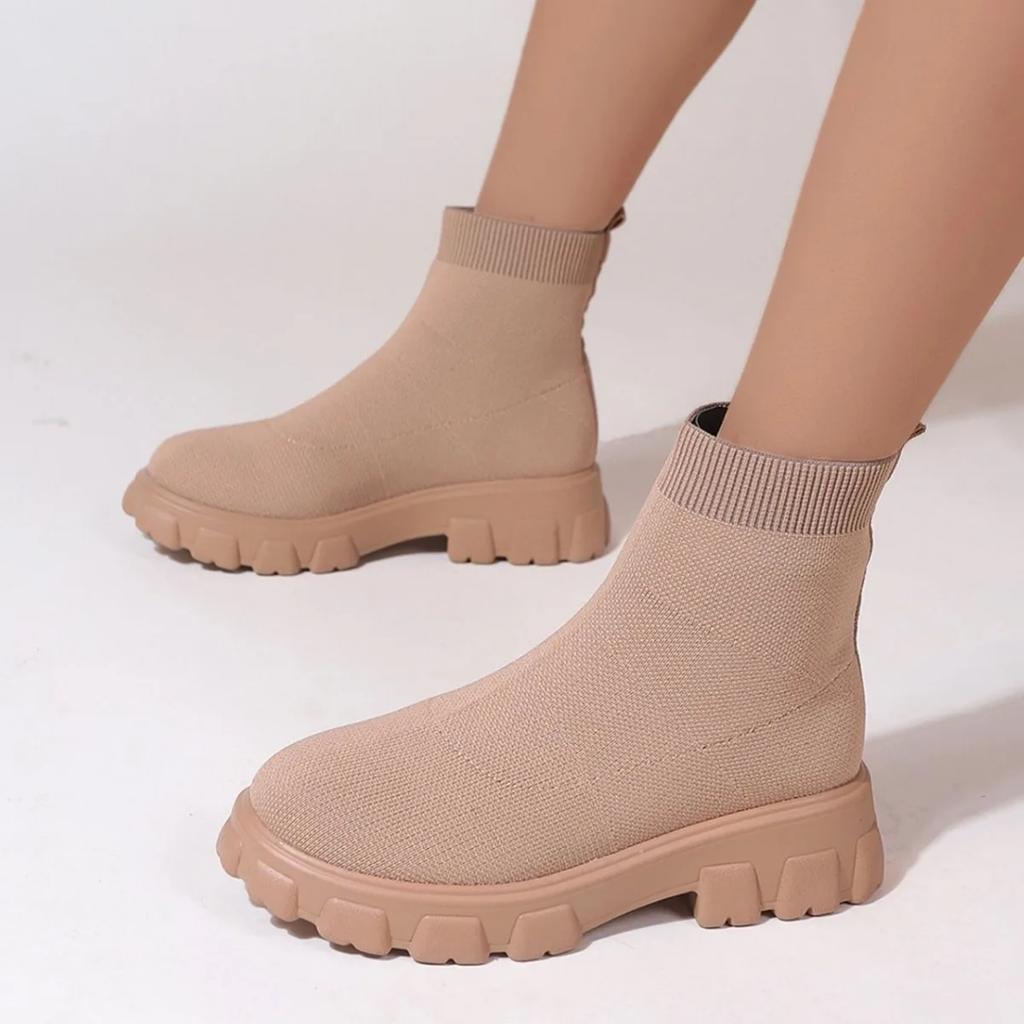 Značka Dámské kotníkové boty Lehká obuv pro volný čas pro ženy Móda na klínu Ponožkové boty Pletení Zimní středně tubusová bota na platformě