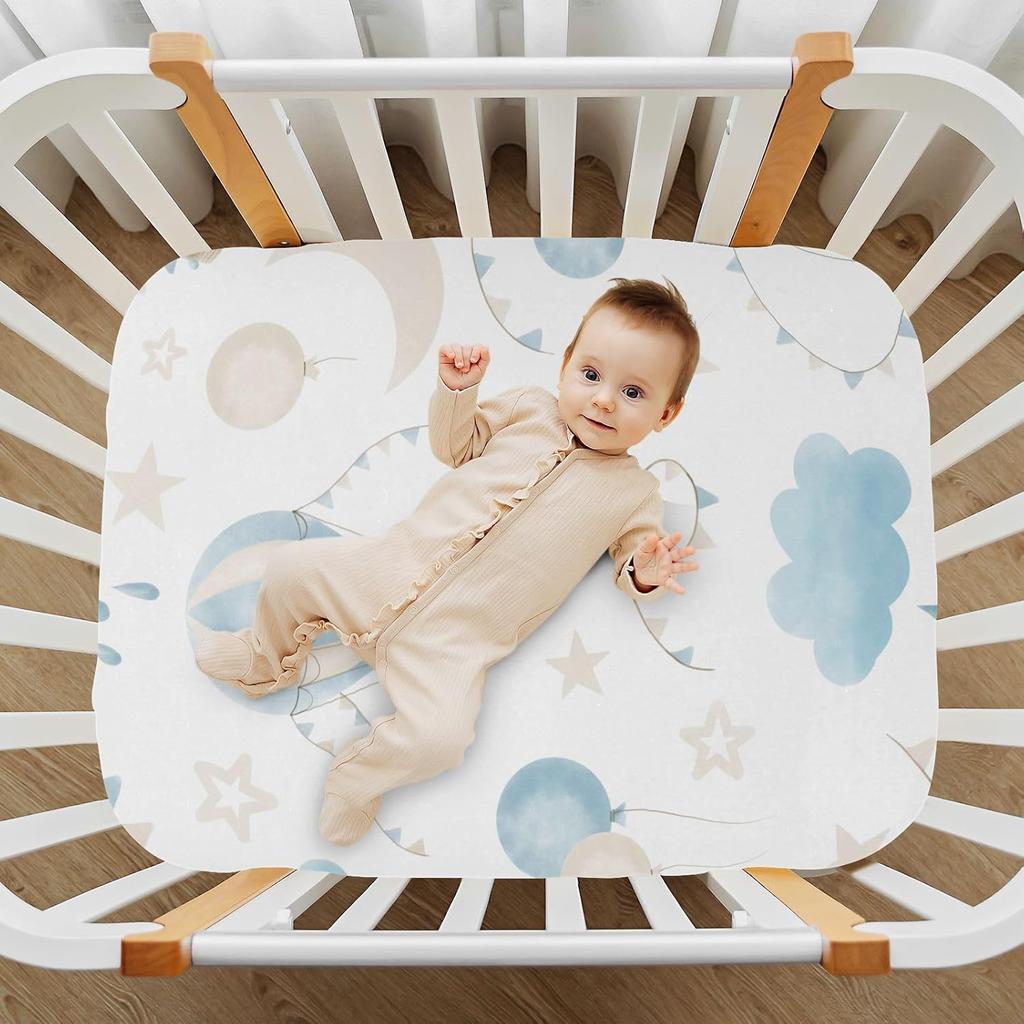CEBUGI Stretchy Crib Sheet for Baby Boy Girl,Hot Air Balloon Portable Mini Fitted Pack N Play Playard Sheet for Neutral,Ultra Soft Material,Full