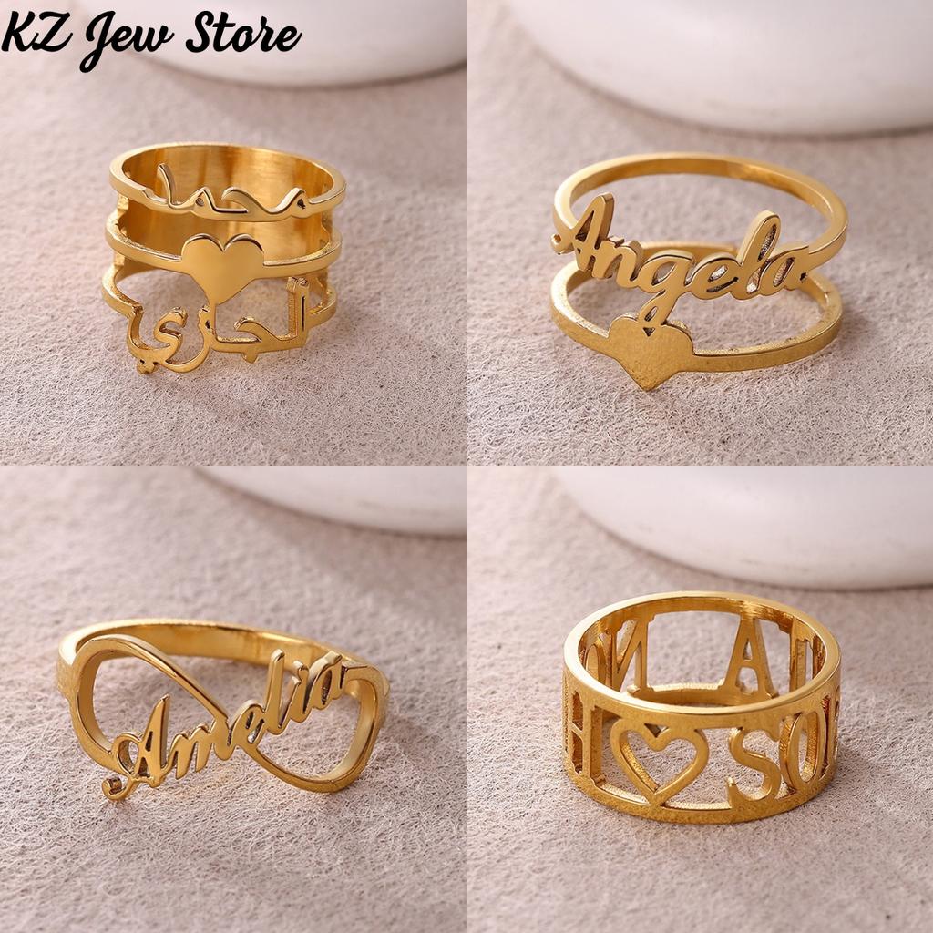 Custom Broad Surface Name Heart Rings Women Unisex Gold Color Personalization 6-10 Size Wedding Bride Jewelry Stainless Steel