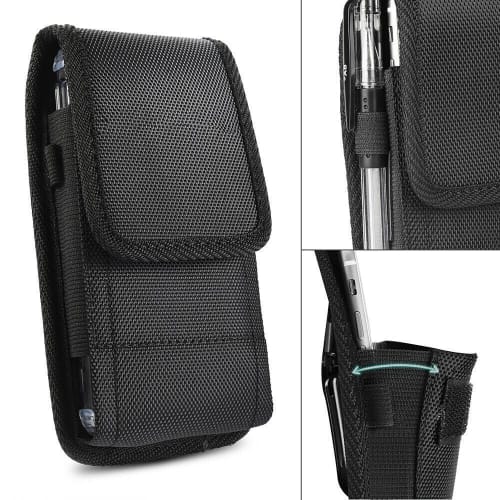 Large Smartphone Case, Waist-Shaped Protective Phone Case, Tactical Multifunctional Belt Loop Bag with Accessory Storage (Black)
