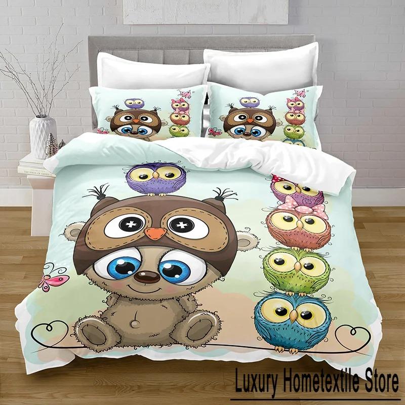 3D Print Kawaii Owl Duvet Cover with Pillowcase Bedroom Decoration Bedding Queen Bedding Bedroom Set King Size Bed Home Textiles