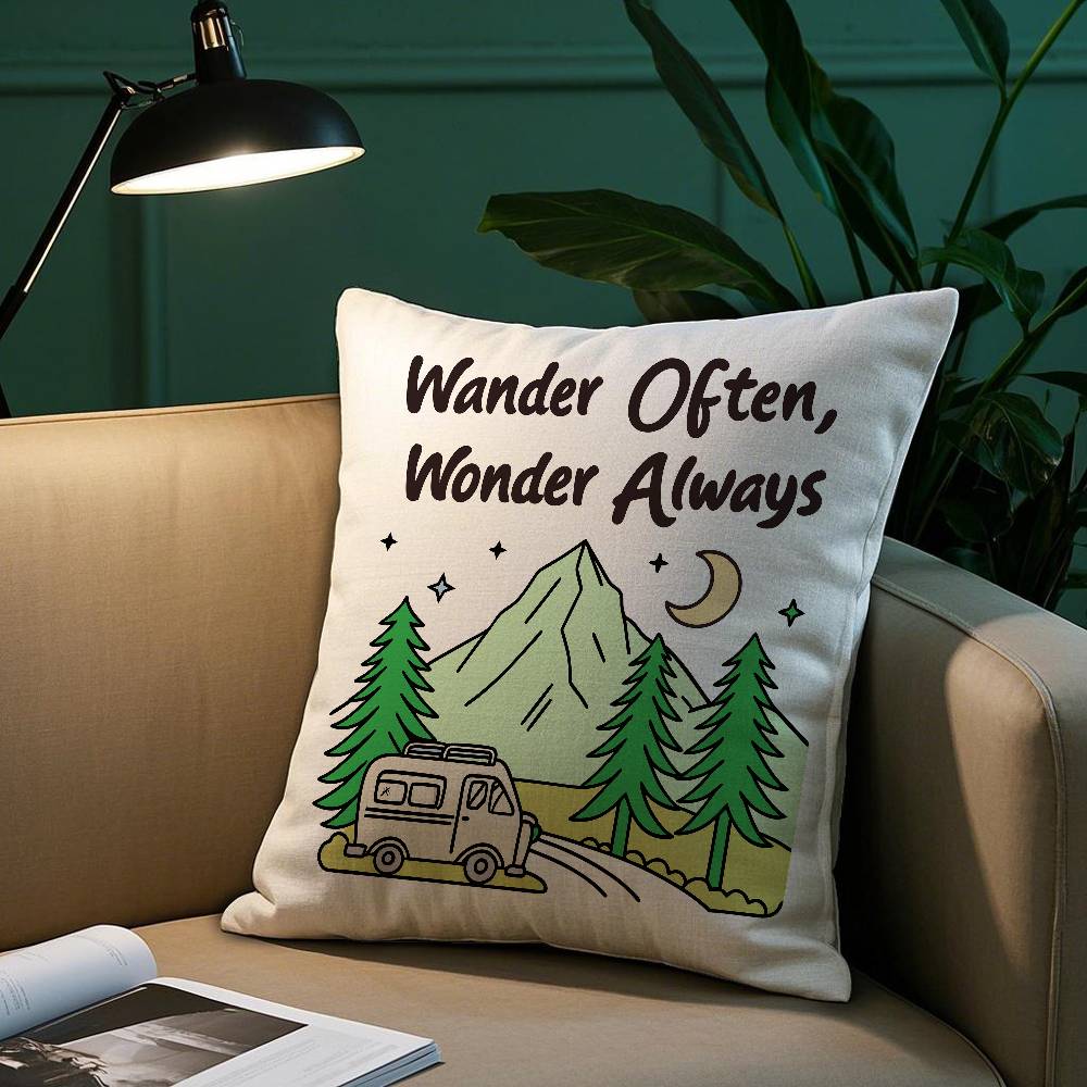 Happy Camper Pillow Case Short Plush Print Cushion Cover Square Throw Pillow Covers Sofa Home Decor