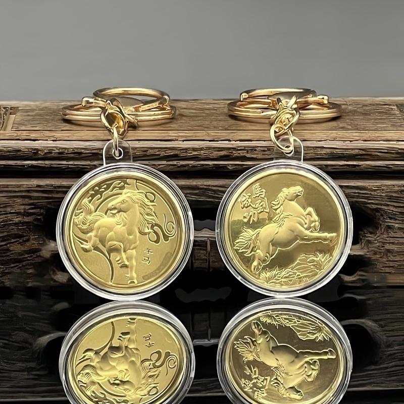 Coin Decoration Keychain 2026 Zodiac Horse Gold Color Commemorative Medal Year Of The Horse Small Gift Metal Crafts Souvenir
