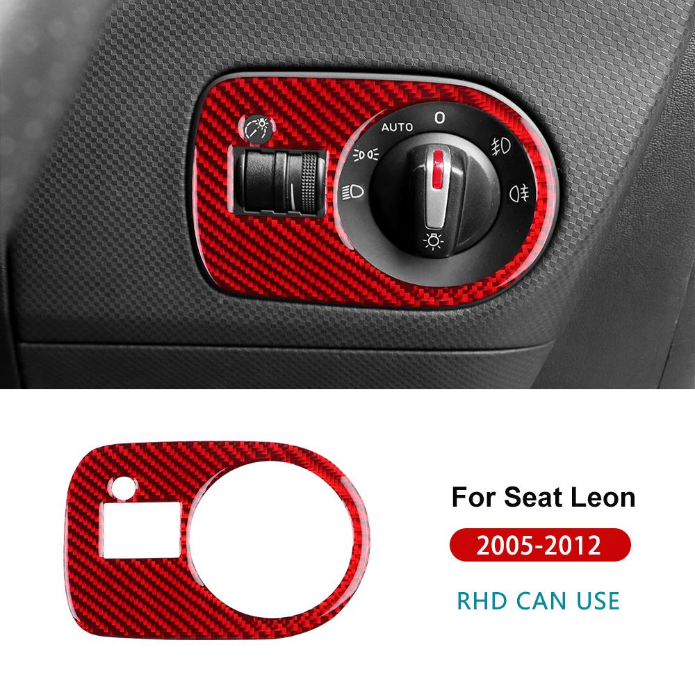 Echter Weicher Karbonfaser-Aufkleber für Seat Leon 2005 2006 2007 2008 2009 2010 2011 2012 LHD RHD Auto Scheinwerferschalter Rahmenverkleidung