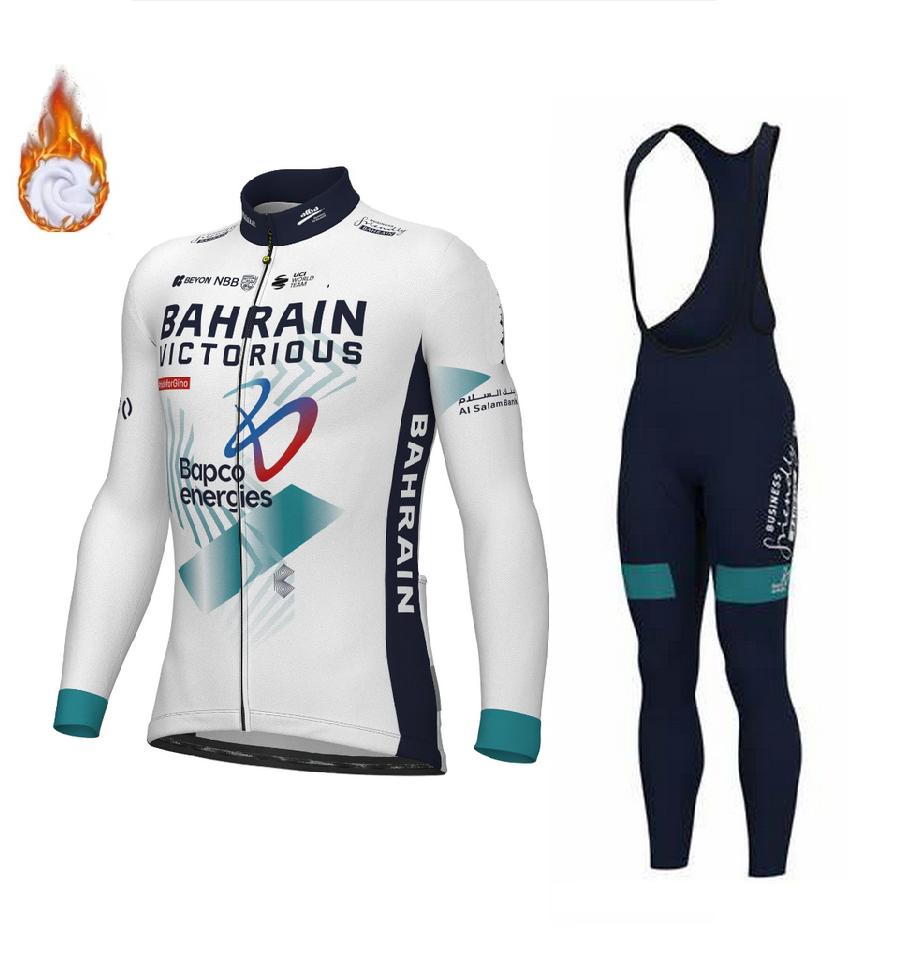2026 Winter Fleece Warm Cycling Suit Set BAHRAIN VICTORIOUS TEAM Cycling Jersey Long Sleeve Bicycle Clothing with Bib PANTS Ropa Ciclismo