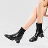 British style 2024 new women's boots thick heel square head short boots high heel soft leather boots elastic boots medium heel spring and autumn sing