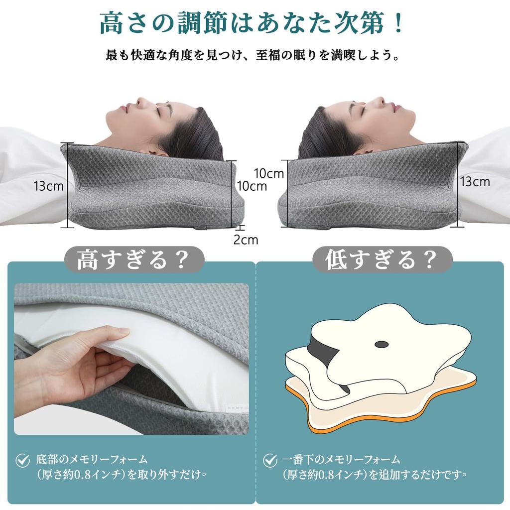 CHxxy Pillow for Neck Pain Ergonomic Side Sleeper Pillow with Removable for Adults Relief, Cover, Breathable, Gray,
