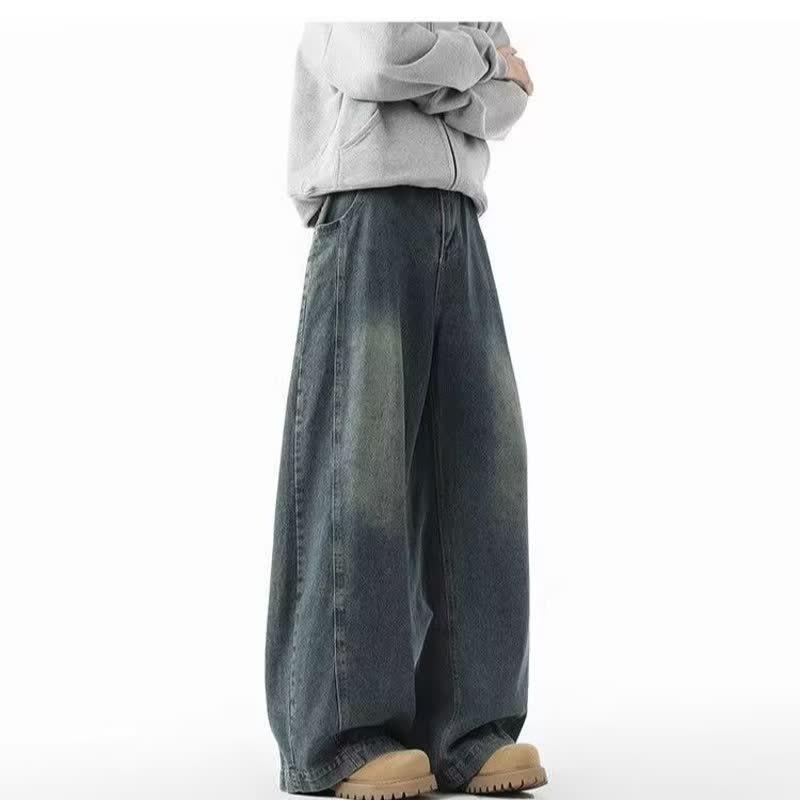 Vintage Washed Straight Fit Denim Pants Men Women Loose Wide Leg Casual Trousers Collection